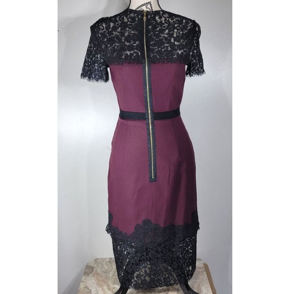 Erdem 'Keni' Lace Trim Shift Dress, Burgundy & Black, Womens Size 4 US - Picture 4 of 10